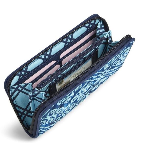 VB RFID Signature Cotton Navy Light Blue Cuban Tiles Georgia Wallet - Picture 5 of 16